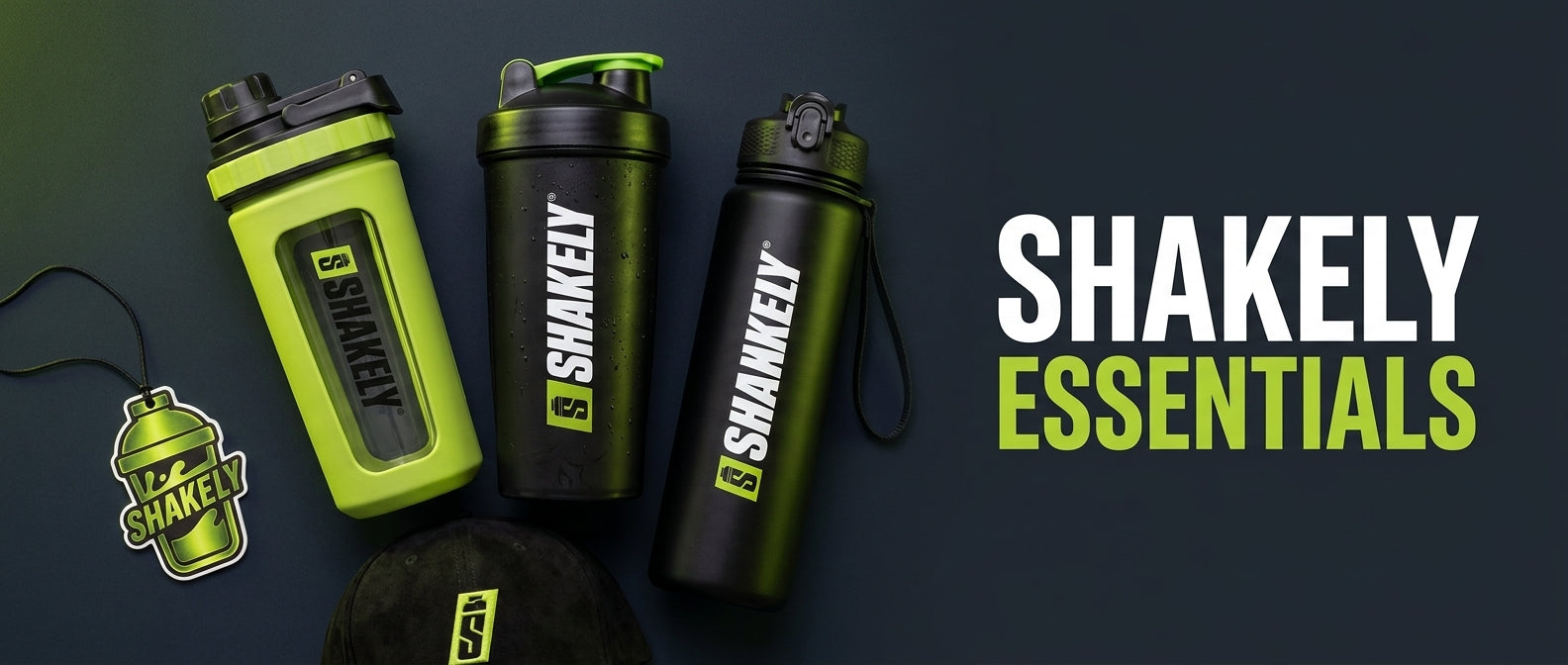 Shakely Essentials - accessoires zoals shakers, sportfles, cap en autogeurtje